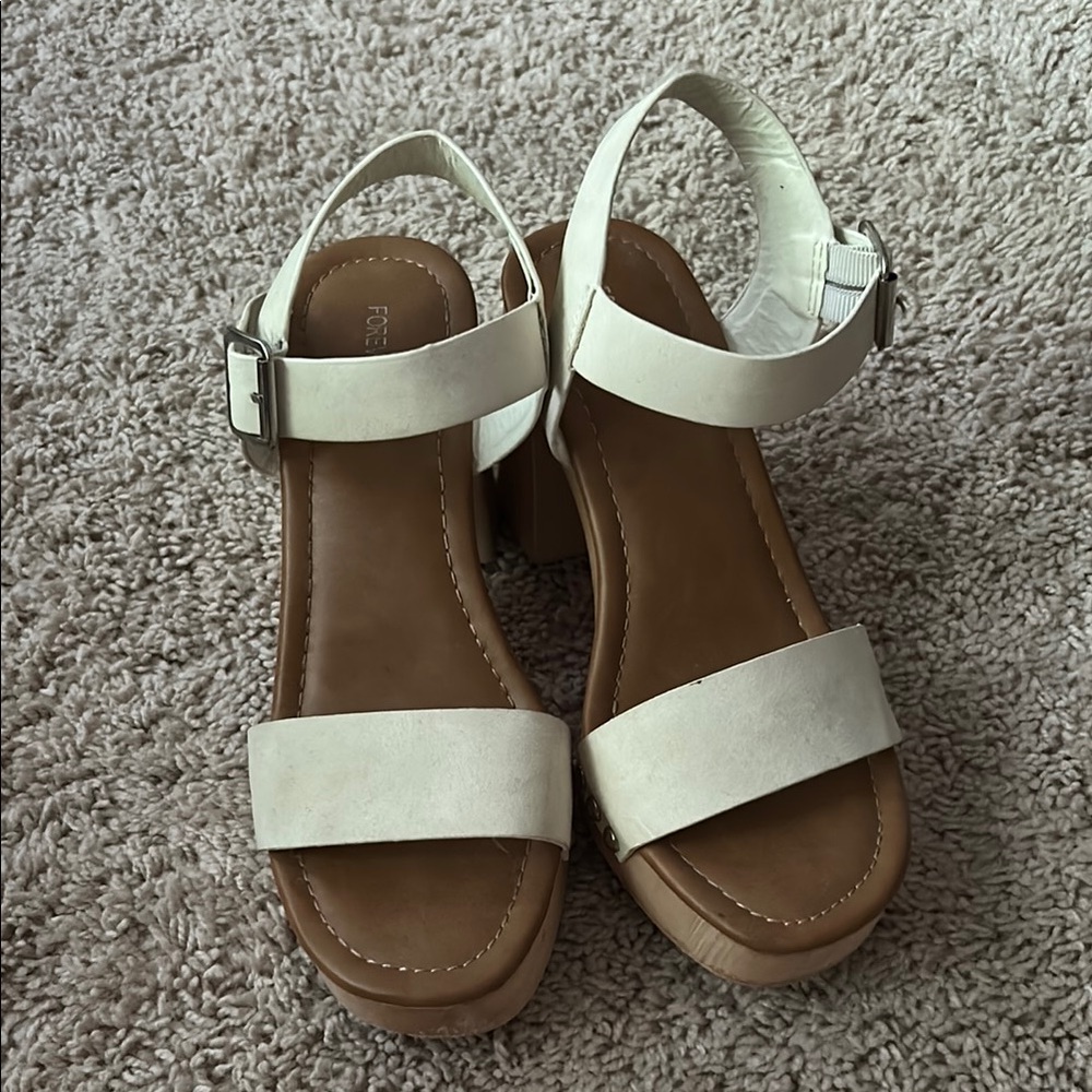 Forever 21 White Heels with Ankle Strap